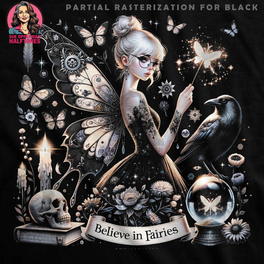 Fantasy Fae With Raven Halftone T-Shirt Design - halftone PNG for T-shirts – Sue Opperman Halftones