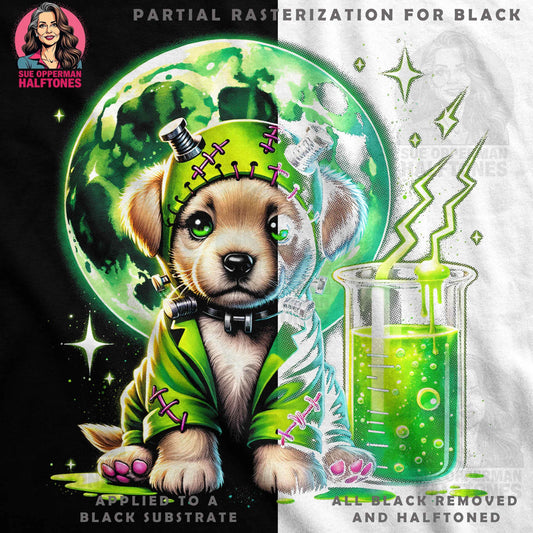 Halloween Frankenstein Puppy Halftone T-Shirt Design - halftone PNG for T-shirts – Sue Opperman Halftones