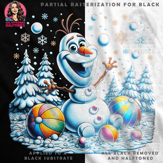 Snowman Olaf With Christmas Tree Halftoned T-Shirt Design - halftone PNG for T-shirts – Sue Opperman Halftones