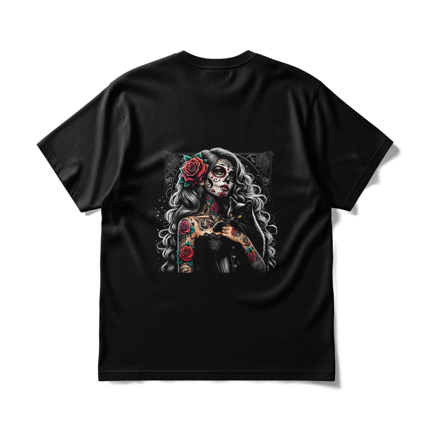 Sugar Skull Cat Woman Halftone Digital halftoned T-Shirt Design - halftone PNG for T-shirts – Sue Opperman Halftones