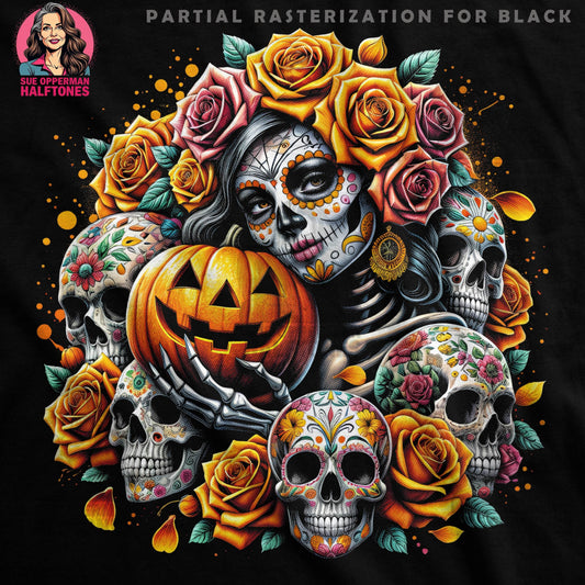 Halloween Sugar Skulls Halftone T-Shirt Design Digital - halftone PNG for T-shirts – Sue Opperman Halftones