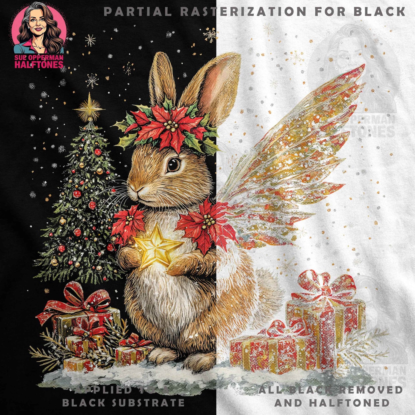 Christmas Rabbit with Star Halftone T-Shirt Design - halftone PNG for T-shirts – Sue Opperman Halftones
