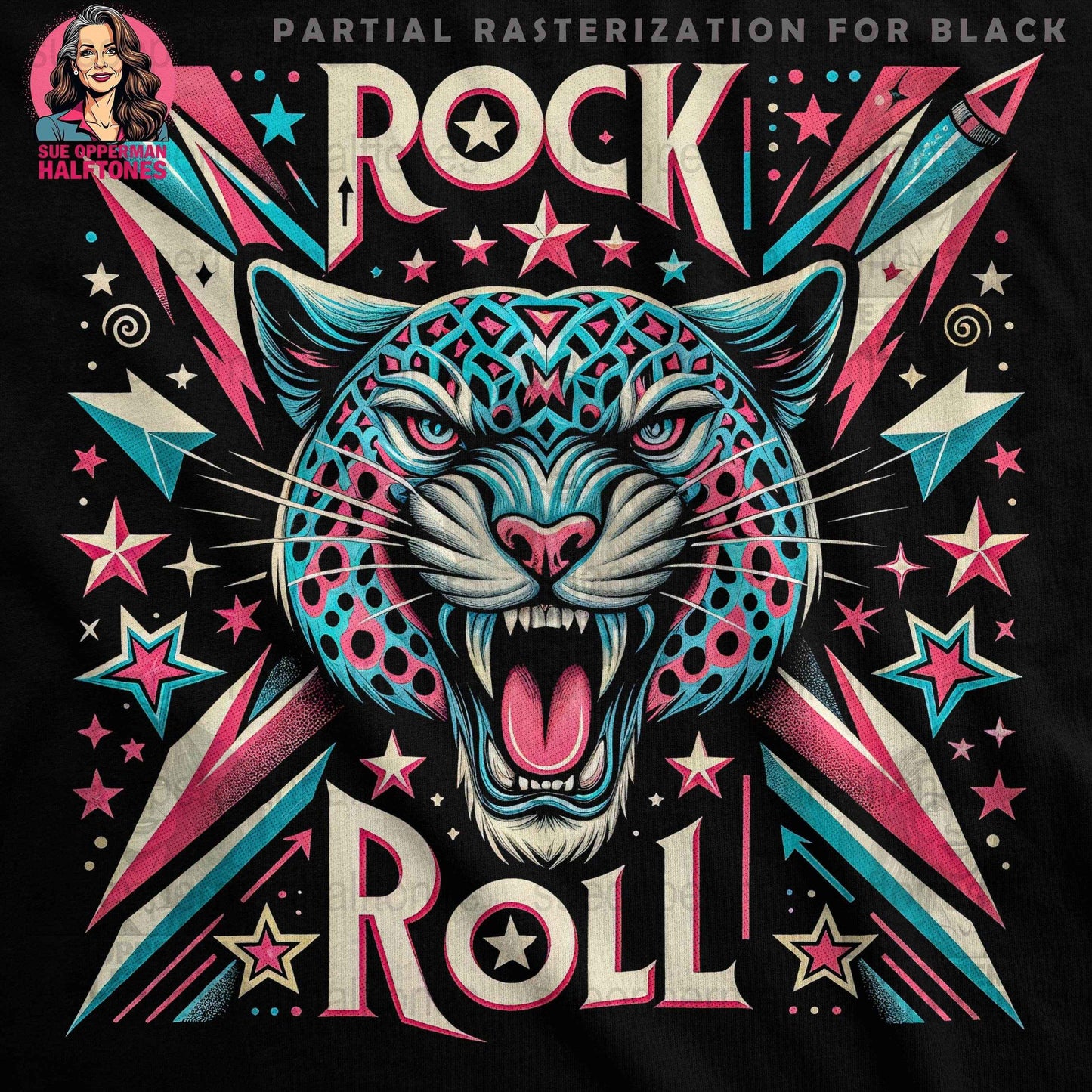 Rock and Roll Jaguar Halftone T-Shirt Design Digital - halftone PNG for T-shirts – Sue Opperman Halftones