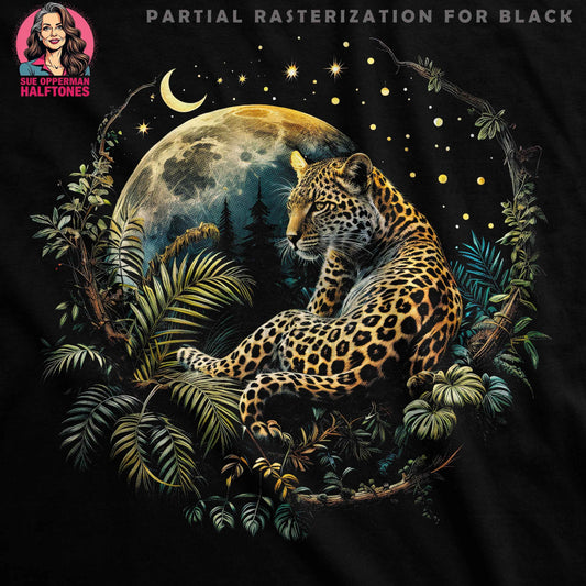 Tropical Leopard Under Moon Halftone T-Shirt Design - halftone PNG for T-shirts – Sue Opperman Halftones