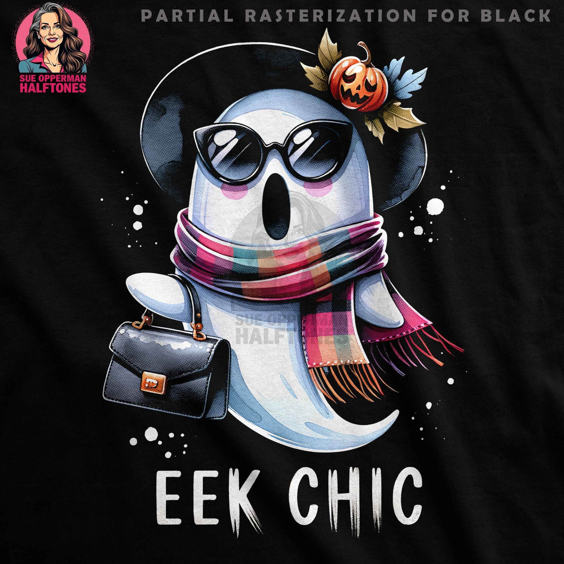Halloween Eek Chic Ghost Digital Halftoned T-shirt Design - halftone PNG for T-shirts – Sue Opperman Halftones