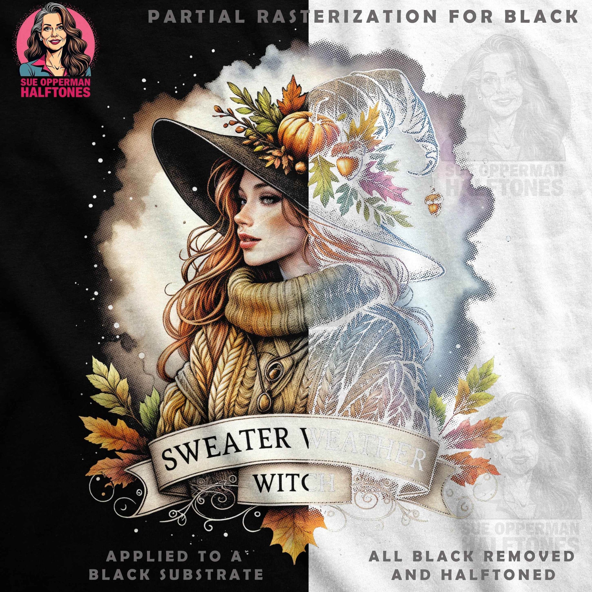 Sweater Weather Witch Halftone T-Shirt Design - halftone PNG for T-shirts – Sue Opperman Halftones