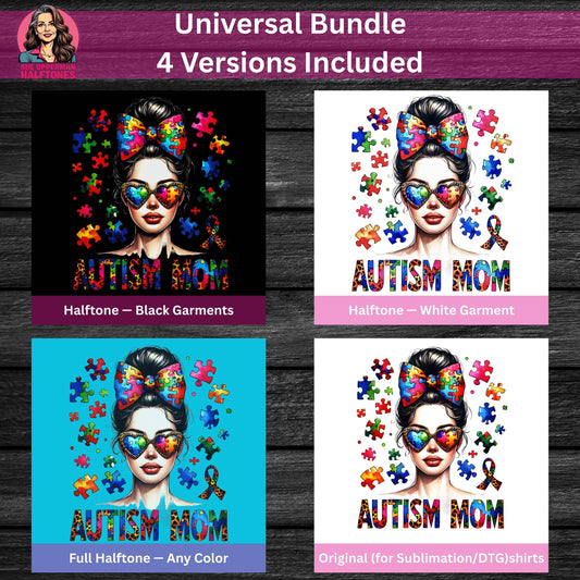 Autism Awareness Mom Universal Print Bundle - halftone PNG for T-shirts – Sue Opperman Halftones