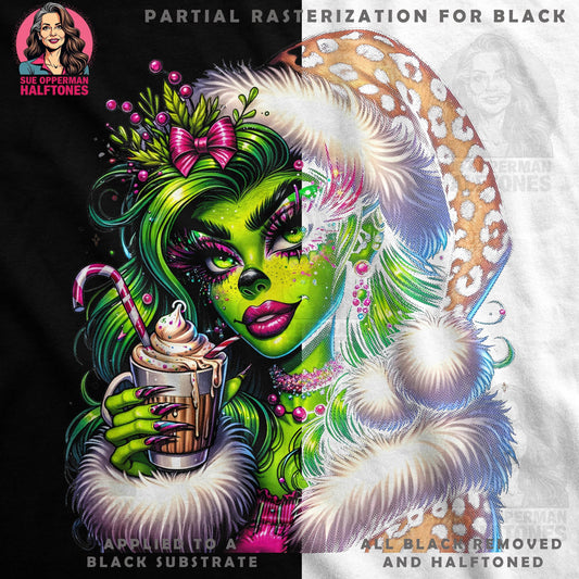 Christmas Green Lady Character Halftone T-Shirt Design - halftone PNG for T-shirts – Sue Opperman Halftones