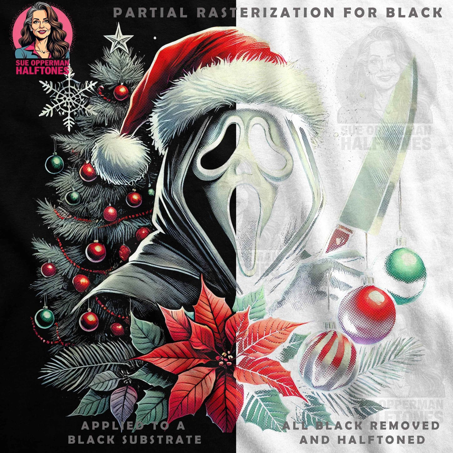 Christmas Scream Ghost Face Killer Halftoned T-shirt Design - halftone PNG for T-shirts – Sue Opperman Halftones