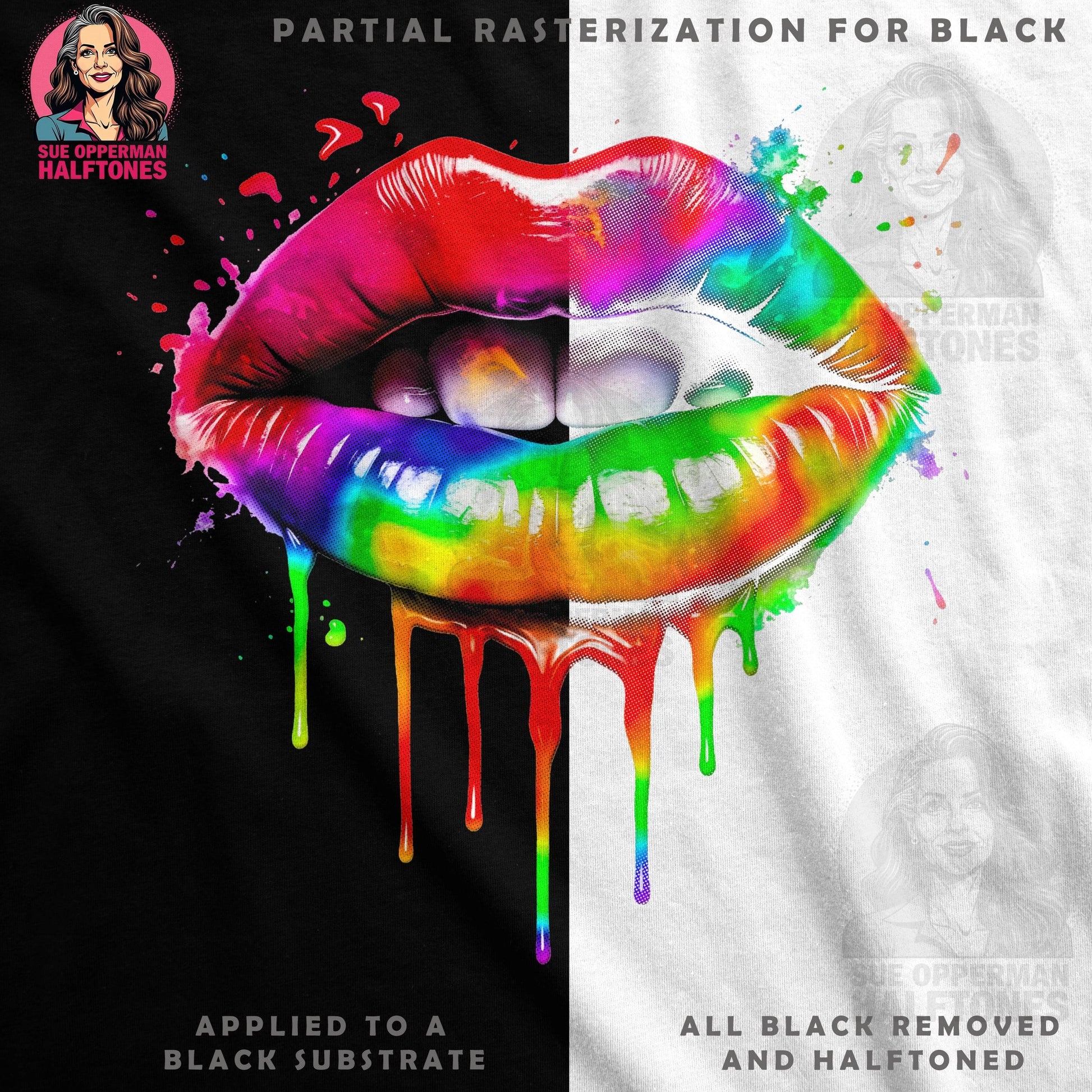 Colorful Lips Drip Graphic Halftone T-Shirt Design - halftone PNG for T-shirts – Sue Opperman Halftones