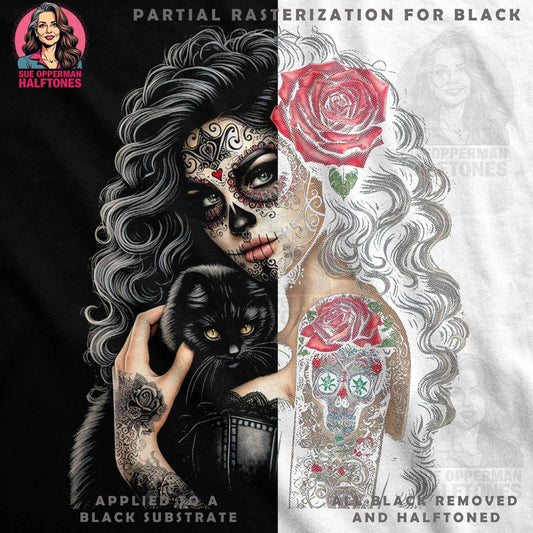 Sugar Skull Girl With Cat Halftone T-Shirt Design - halftone PNG for T-shirts – Sue Opperman Halftones