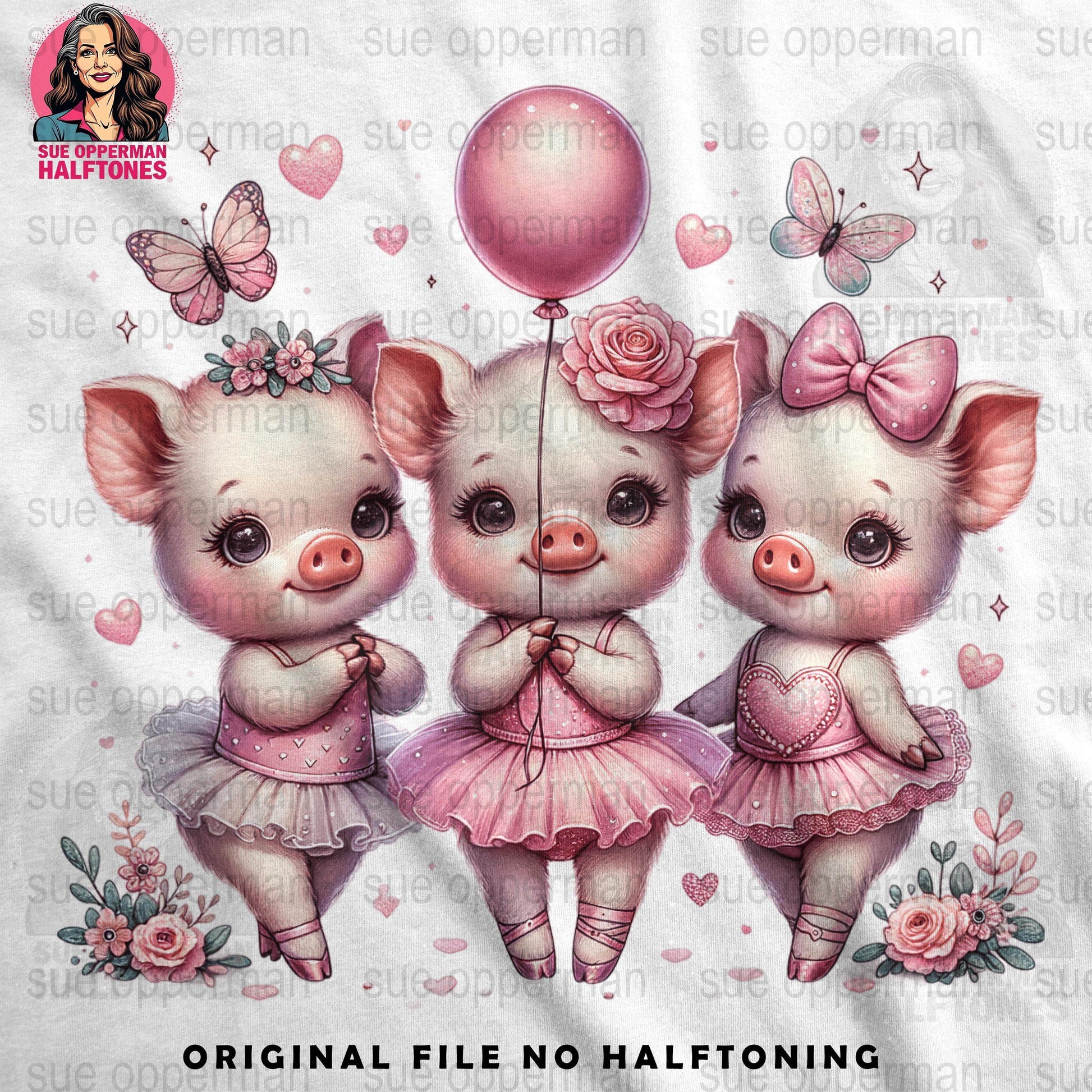 Cute Piglets Ballerinas Universal Print Bundle Digital - halftone PNG for T-shirts – Sue Opperman Halftones