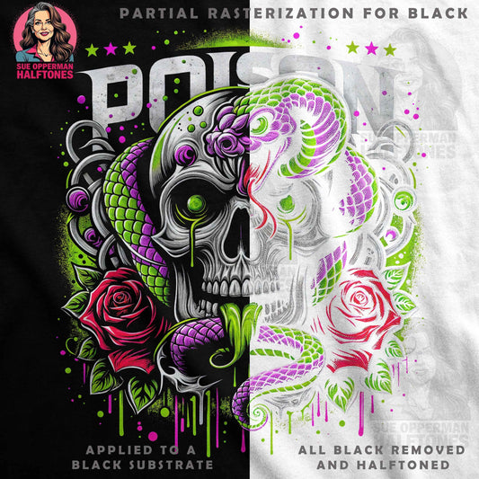 Gothic Skull Snake Roses Poison Digital Halftoned T-Shirt Design - halftone PNG for T-shirts – Sue Opperman Halftones