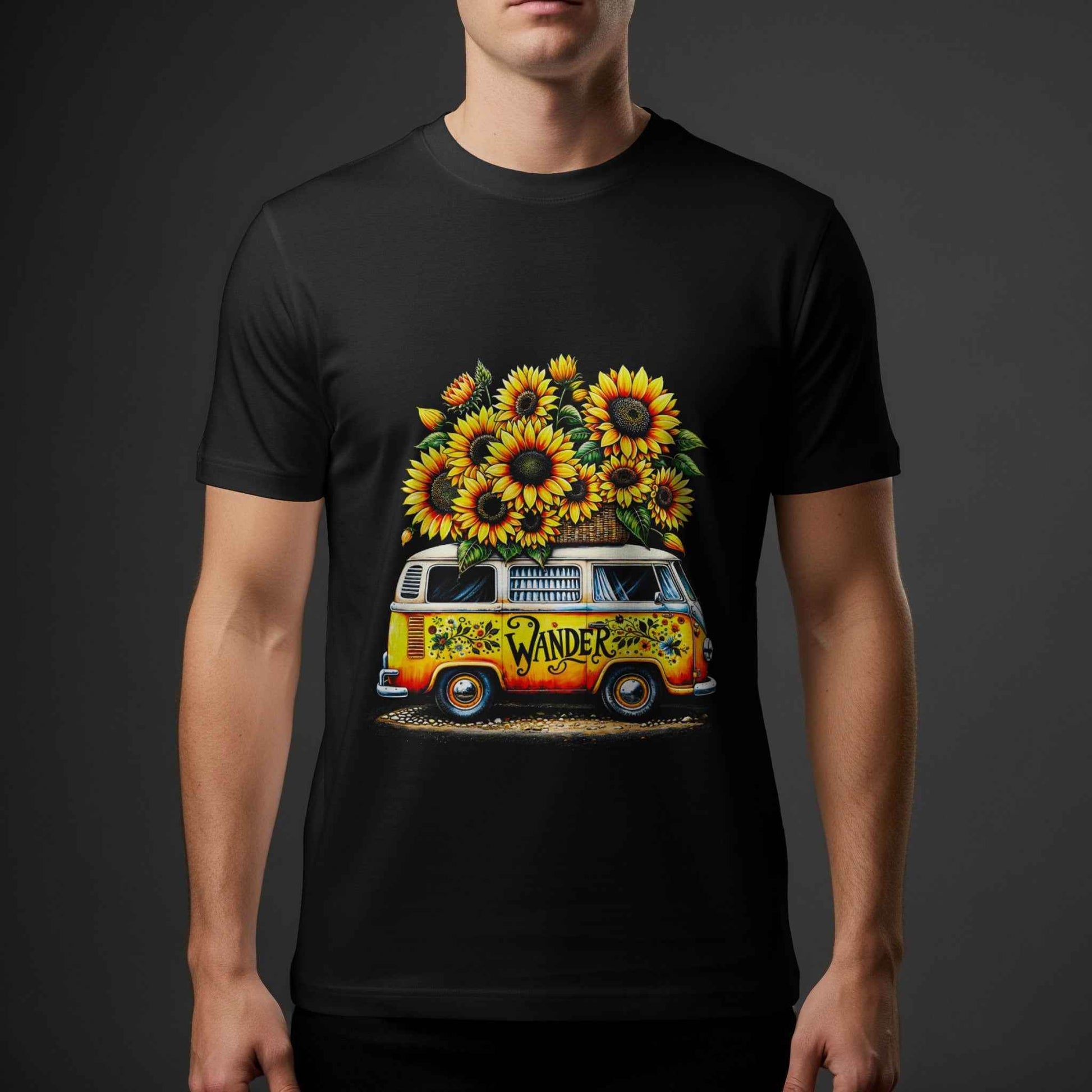 Van with Sunflowers Halftone T-Shirt Designs - halftone PNG for T-shirts – Sue Opperman Halftones