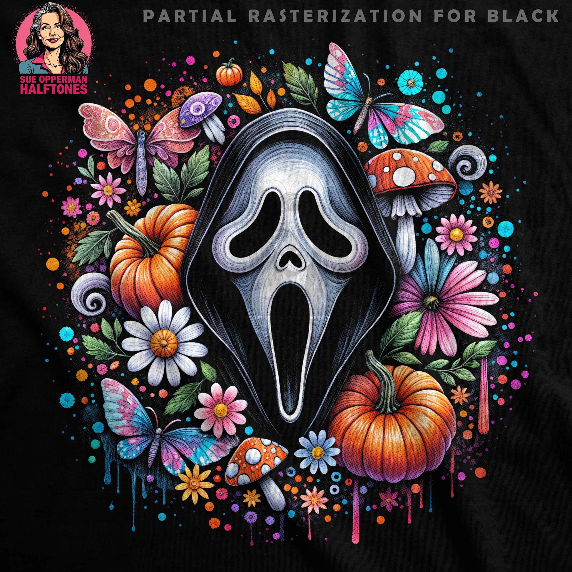 Halloween Floral Scream Halftone T-Shirt Design - halftone PNG for T-shirts – Sue Opperman Halftones