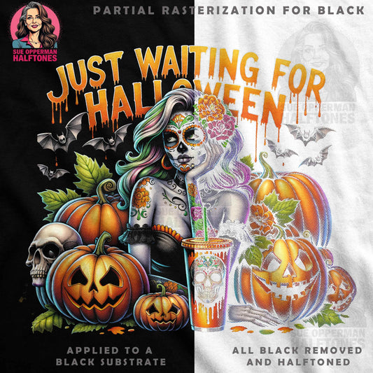 Halloween Waiting Woman Digital Halftoned T-shirt Design - halftone PNG for T-shirts – Sue Opperman Halftones