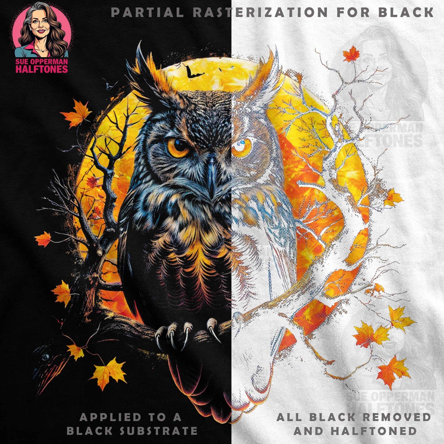 Autumn Owl Halftone T-Shirt Design - halftone PNG for T-shirts – Sue Opperman Halftones