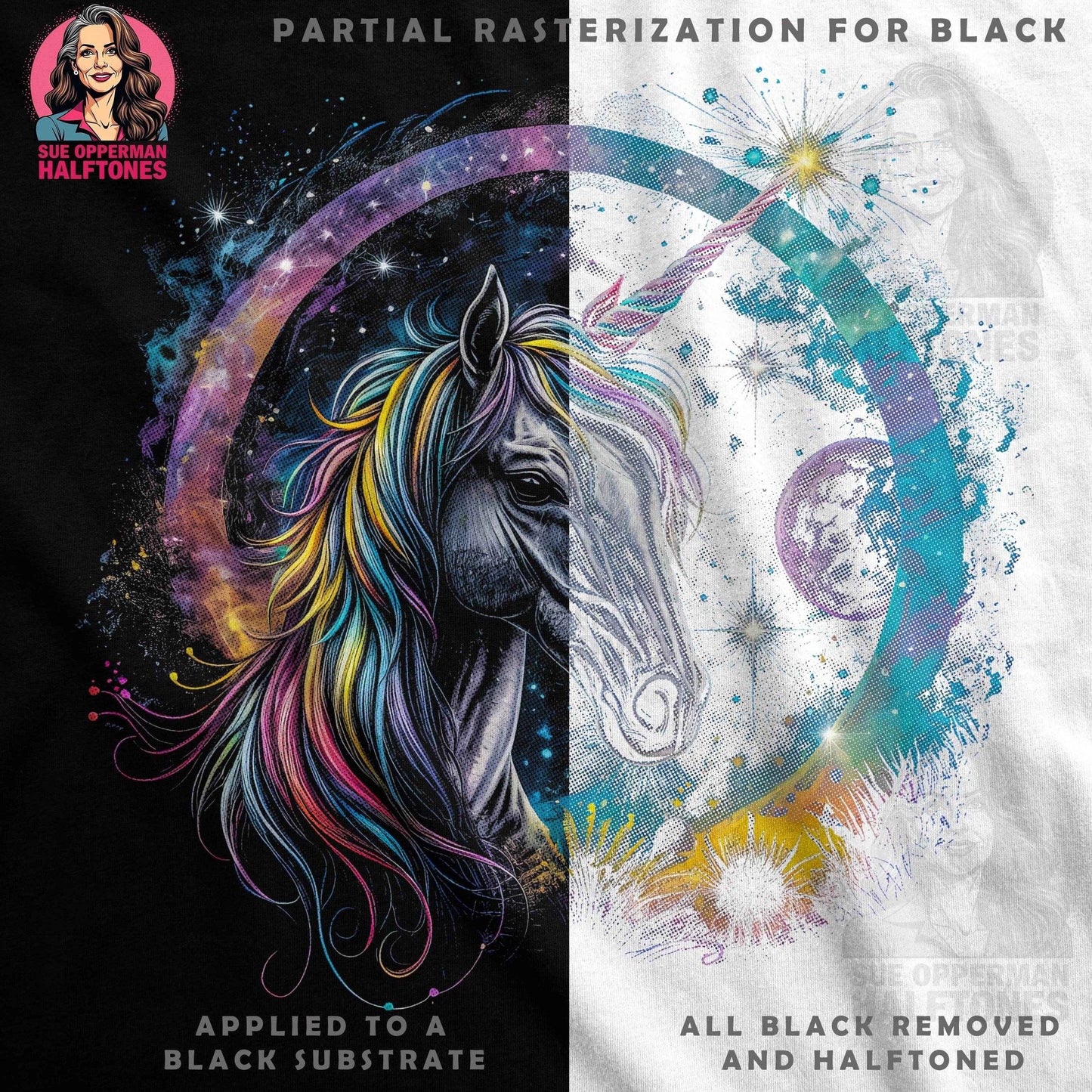 Unicorn With Planet Halftone T-Shirt Design Digital - halftone PNG for T-shirts – Sue Opperman Halftones