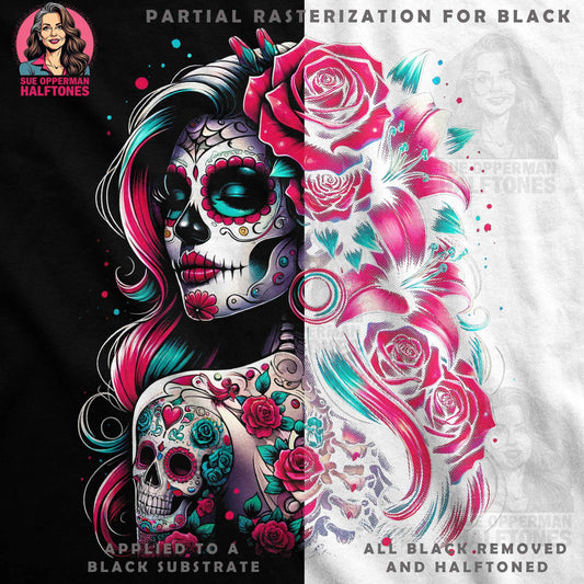 Sugar Skull with Roses Halftone T-Shirt Design Digital - halftone PNG for T-shirts – Sue Opperman Halftones