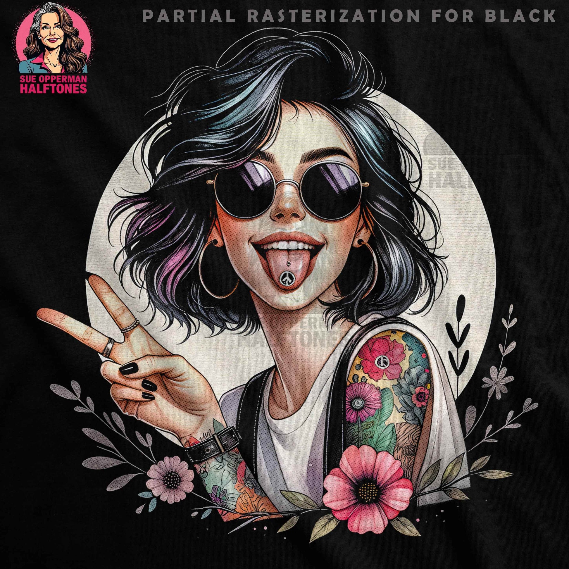 Peace Sign Girl Halftone T-Shirt Design Digital - halftone PNG for T-shirts – Sue Opperman Halftones