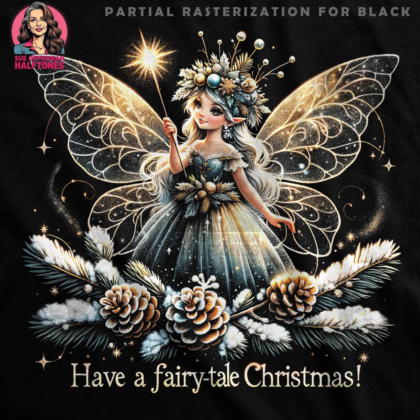 Christmas Fairy Have a Fairytale Christmas Halftone T-Shirt Design - halftone PNG for T-shirts – Sue Opperman Halftones