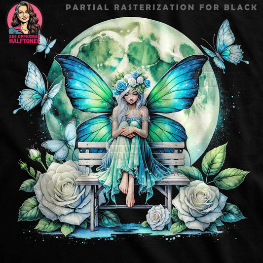 Fantasy Fairy With Moon Halftoned T-Shirt Design - halftone PNG for T-shirts – Sue Opperman Halftones