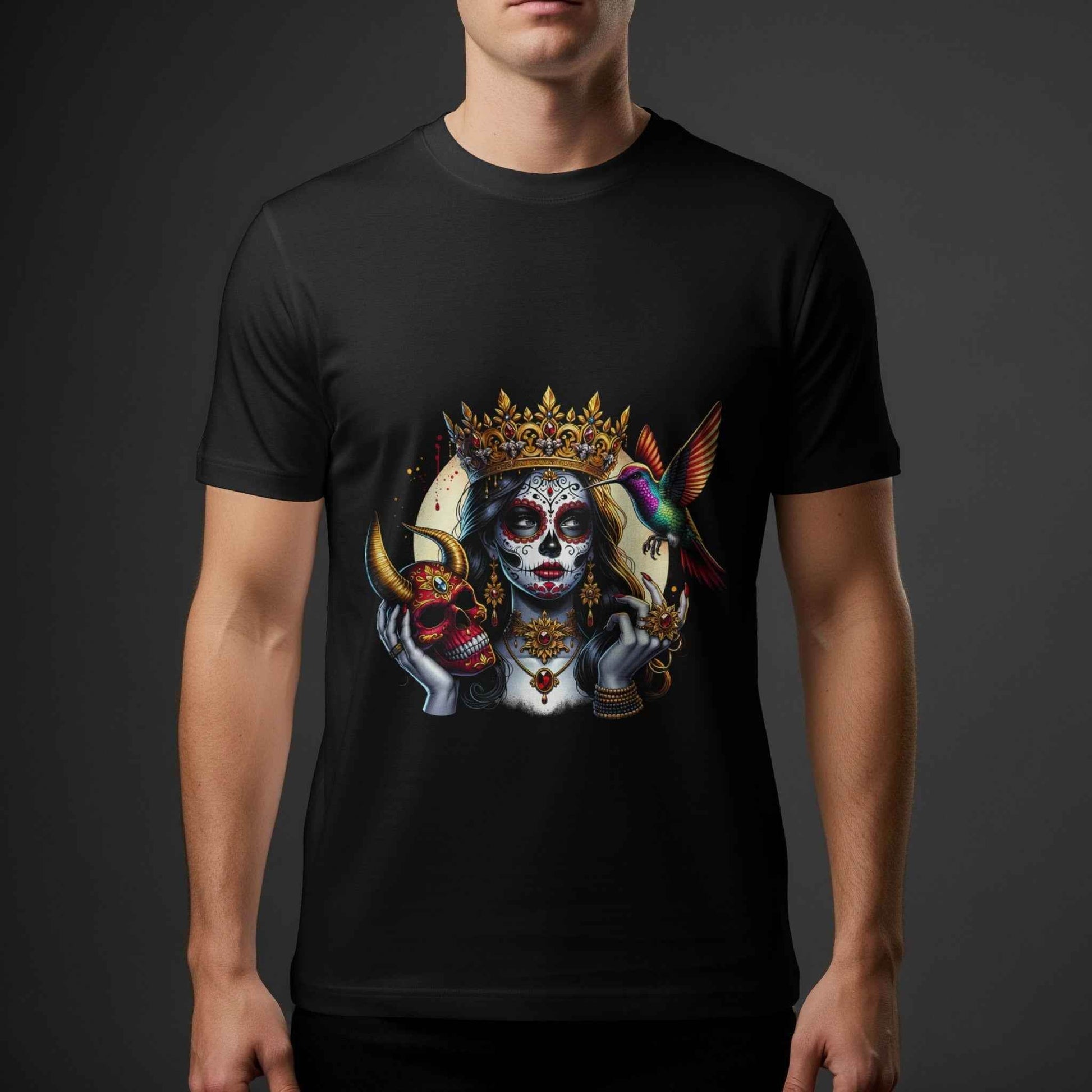 Day of the Dead Sugar Skull with Bird Halftoned T-Shirt Design - halftone PNG for T-shirts – Sue Opperman Halftones