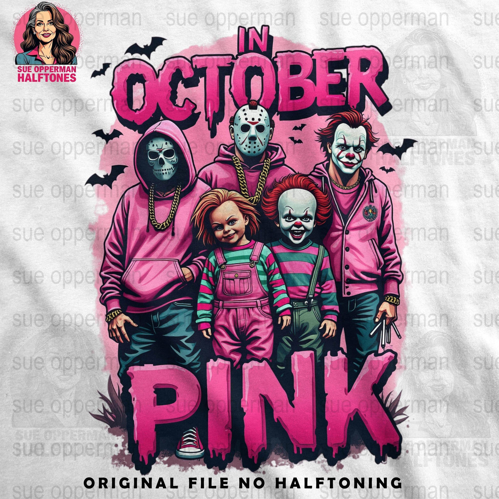 Halloween In October Pink Universal Print Bundle Digital - halftone PNG for T-shirts – Sue Opperman Halftones