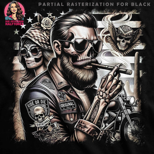 Biker Skull with Motorcycle Halftone T-Shirt Design - halftone PNG for T-shirts – Sue Opperman Halftones