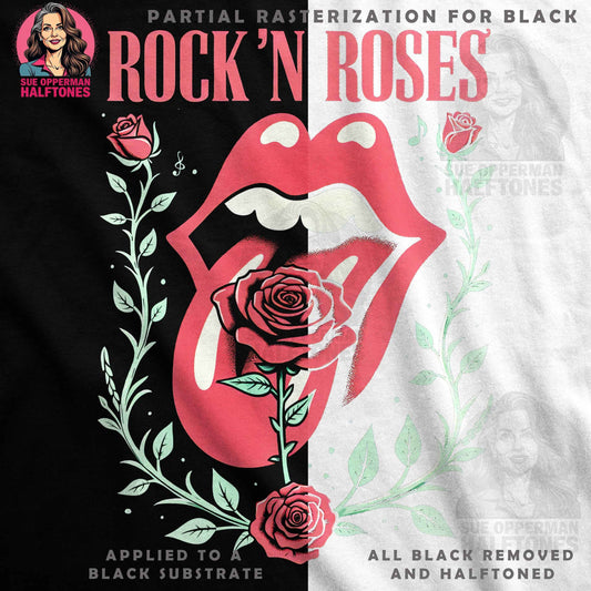 Rock N Roses Lips And Flowers Halftoned T-Shirt Design - halftone PNG for T-shirts – Sue Opperman Halftones