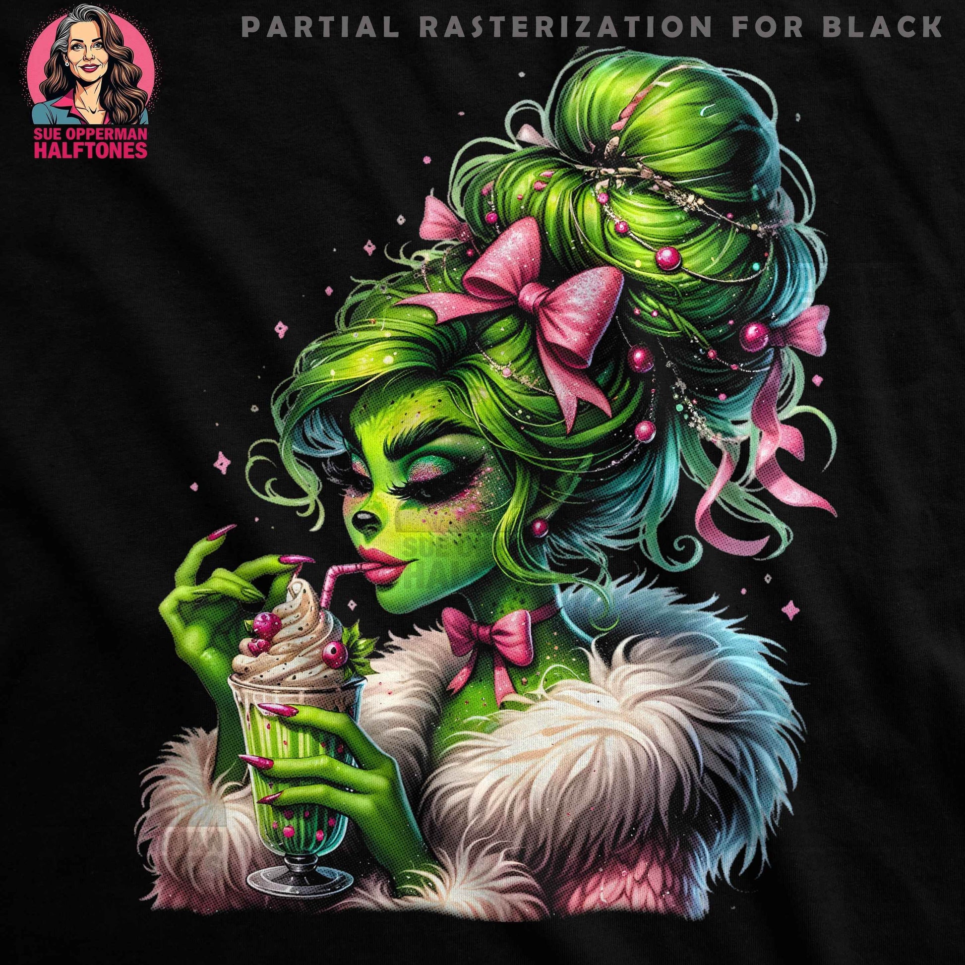 Christmas Grinch Woman Halftone T-Shirt Design - halftone PNG for T-shirts – Sue Opperman Halftones