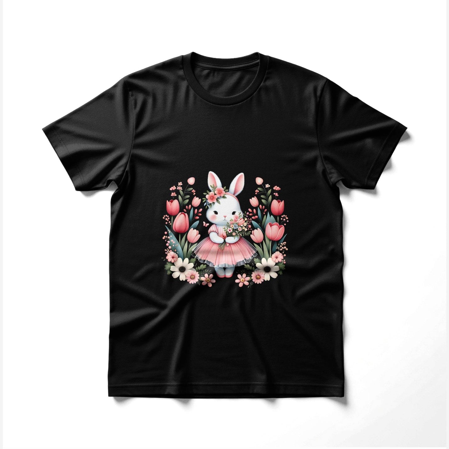 Floral Bunny Illustration With Tulips Halftoned T-Shirt Design - halftone PNG for T-shirts – Sue Opperman Halftones
