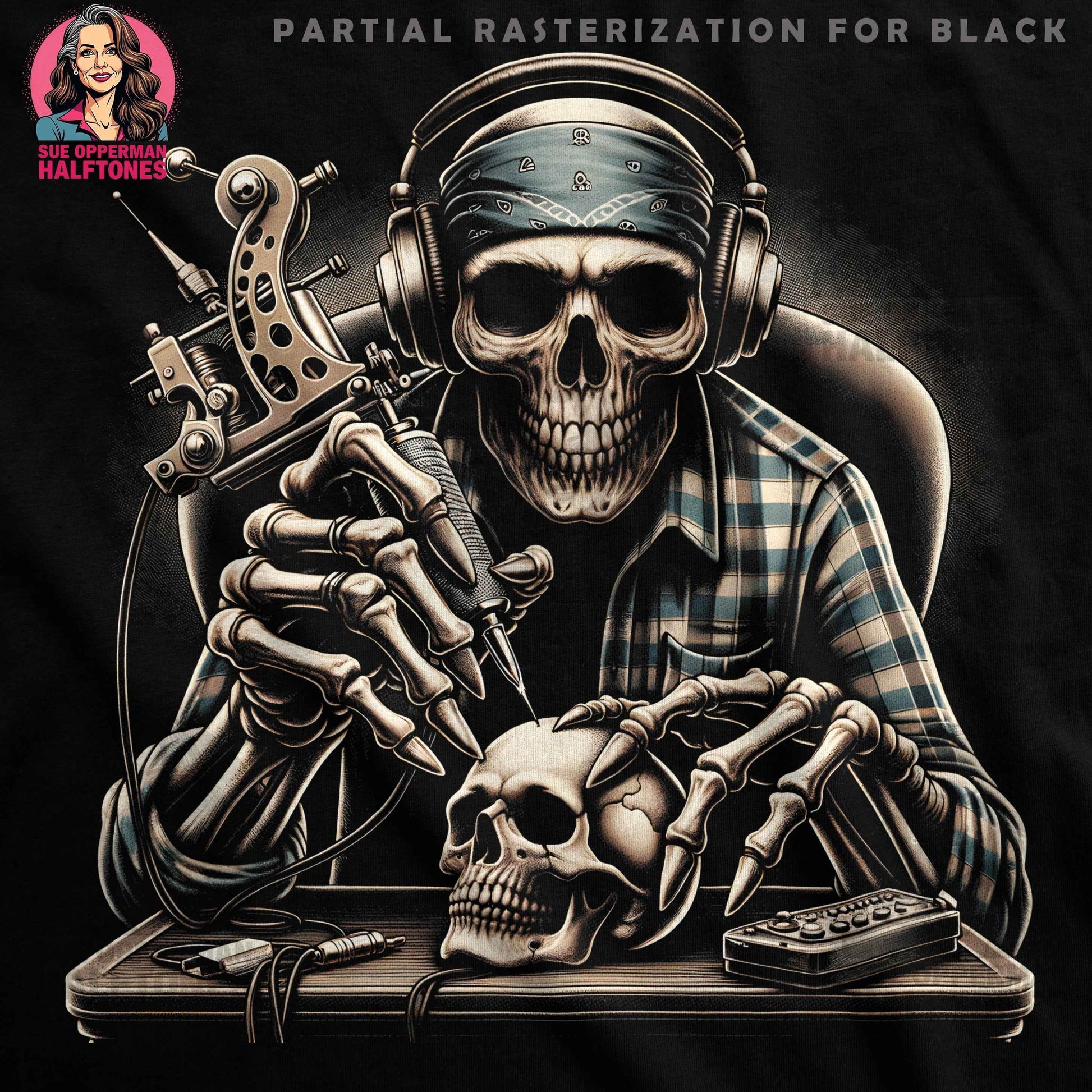 Day of the Dead Tattoo Artist Halftone T-Shirt Design - halftone PNG for T-shirts – Sue Opperman Halftones