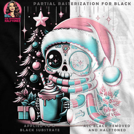 Christmas Sugar Skull with Hot Cocoa Halftone T-Shirt Design - halftone PNG for T-shirts – Sue Opperman Halftones