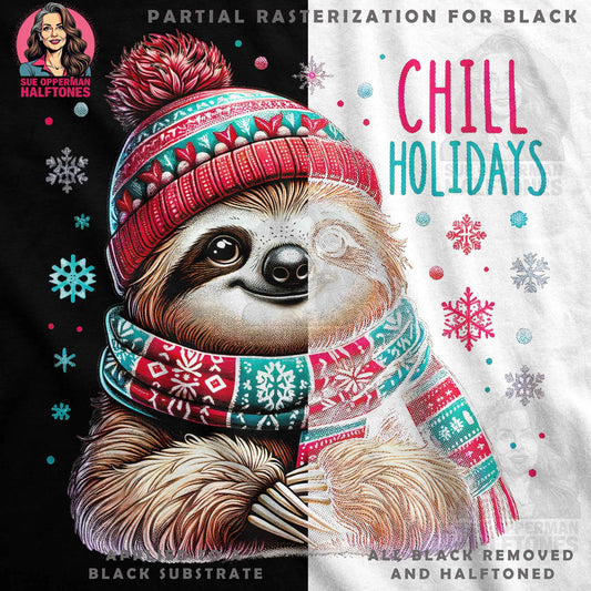 Christmas Sloth Chill Holidays Halftoned T-Shirt Design - halftone PNG for T-shirts – Sue Opperman Halftones