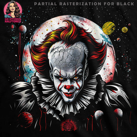 Horror Clown in Space Halftone T-Shirt Design - halftone PNG for T-shirts – Sue Opperman Halftones