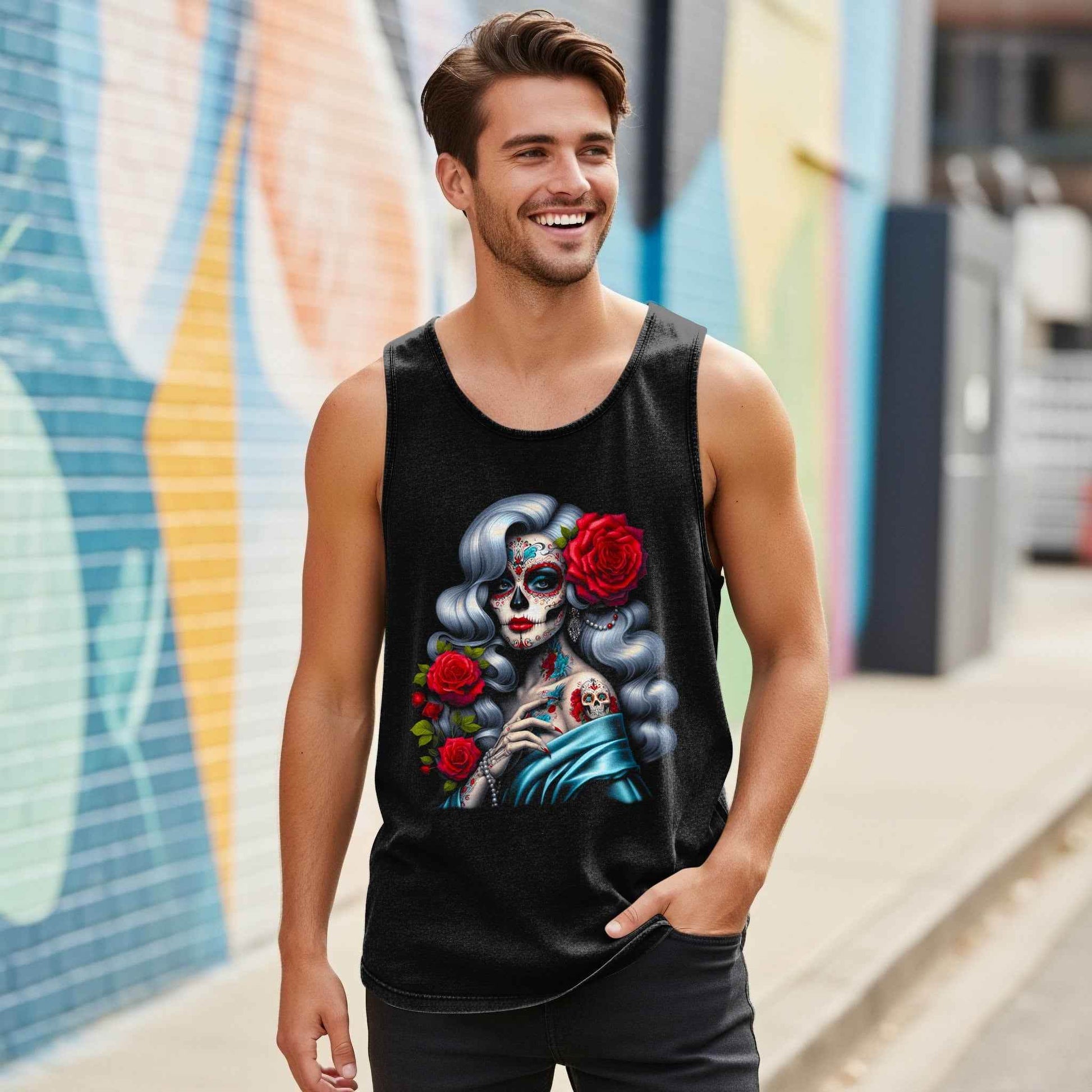 Sugar Skull Floral Tattoo Halftone T-Shirt Design - halftone PNG for T-shirts – Sue Opperman Halftones