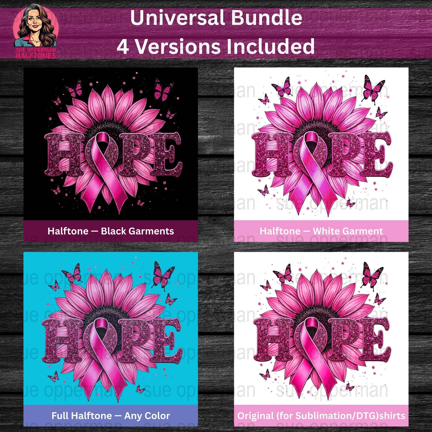 Breast Cancer Awareness Hope Universal Print Bundle Digital - halftone PNG for T-shirts – Sue Opperman Halftones