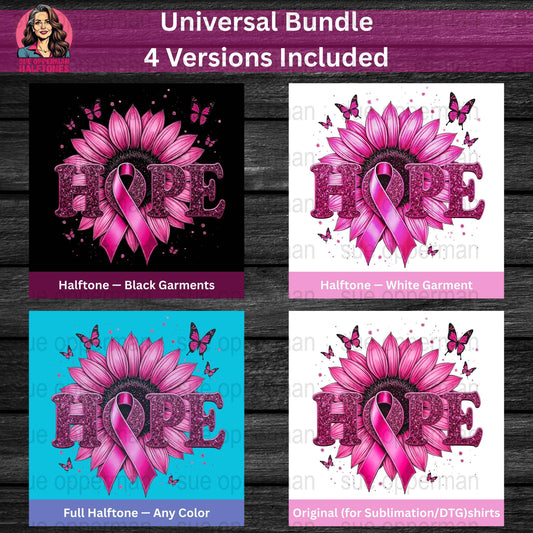 Breast Cancer Awareness Hope Universal Print Bundle Digital - halftone PNG for T-shirts – Sue Opperman Halftones
