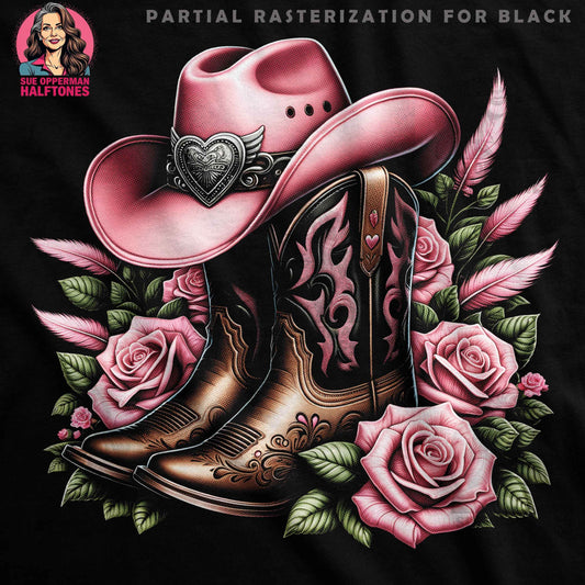 Cowboy Boots Roses Feather Design Halftone T-Shirt Design - halftone PNG for T-shirts – Sue Opperman Halftones