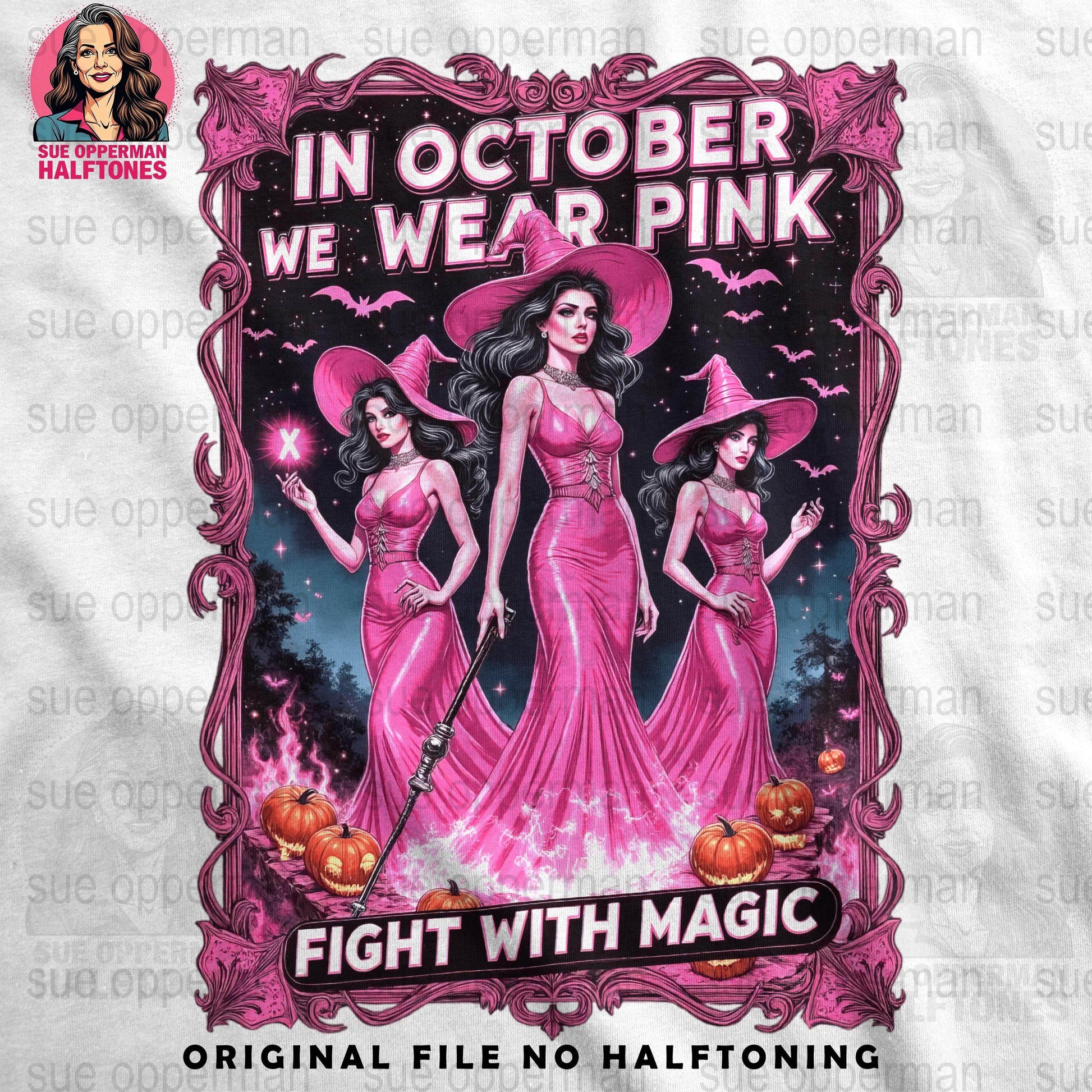 Halloween Breast Cancer Awareness Universal Print Bundle Digital - halftone PNG for T-shirts – Sue Opperman Halftones