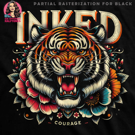 Inked Tiger Floral Halftone Digital halftoned T-Shirt Design - halftone PNG for T-shirts – Sue Opperman Halftones