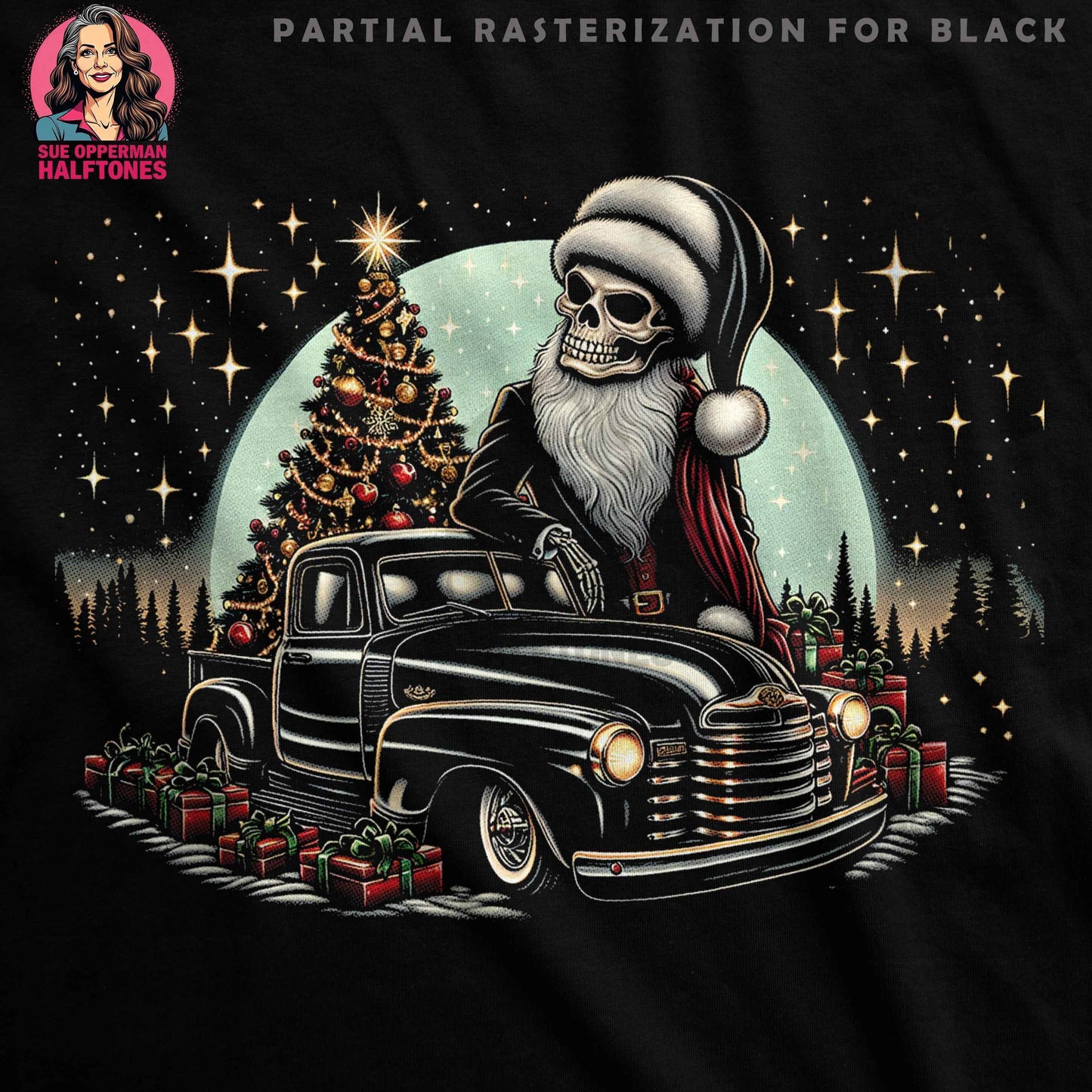 Gothic Christmas Santa In Car Halftone T-Shirt Design - halftone PNG for T-shirts – Sue Opperman Halftones