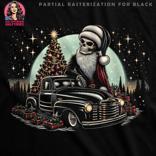 Gothic Christmas Santa In Car Halftone T-Shirt Design - halftone PNG for T-shirts – Sue Opperman Halftones