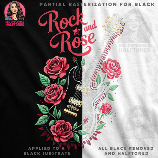 Rock and Roses Guitar Art Halftoned T-Shirt Design - halftone PNG for T-shirts – Sue Opperman Halftones