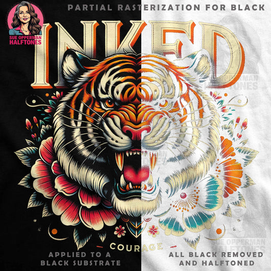 Inked Tiger Floral Halftone Digital halftoned T-Shirt Design - halftone PNG for T-shirts – Sue Opperman Halftones
