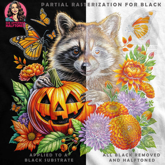Halloween Raccoon Pumpkin Halftone T-Shirt Design Digital - halftone PNG for T-shirts – Sue Opperman Halftones