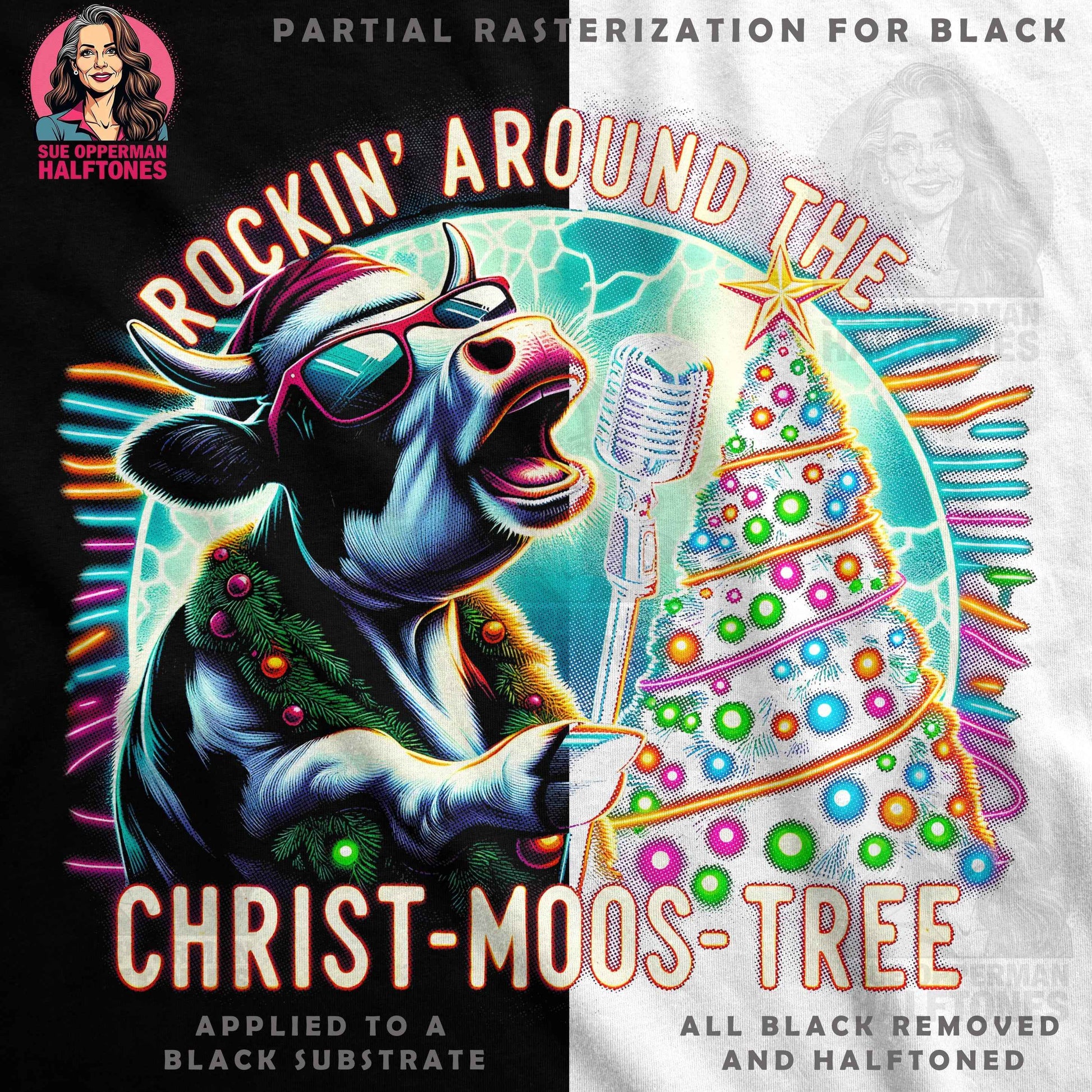 Christmas Christ-Moos-Tree Animal Funny Halftone T-Shirt Design - halftone PNG for T-shirts – Sue Opperman Halftones
