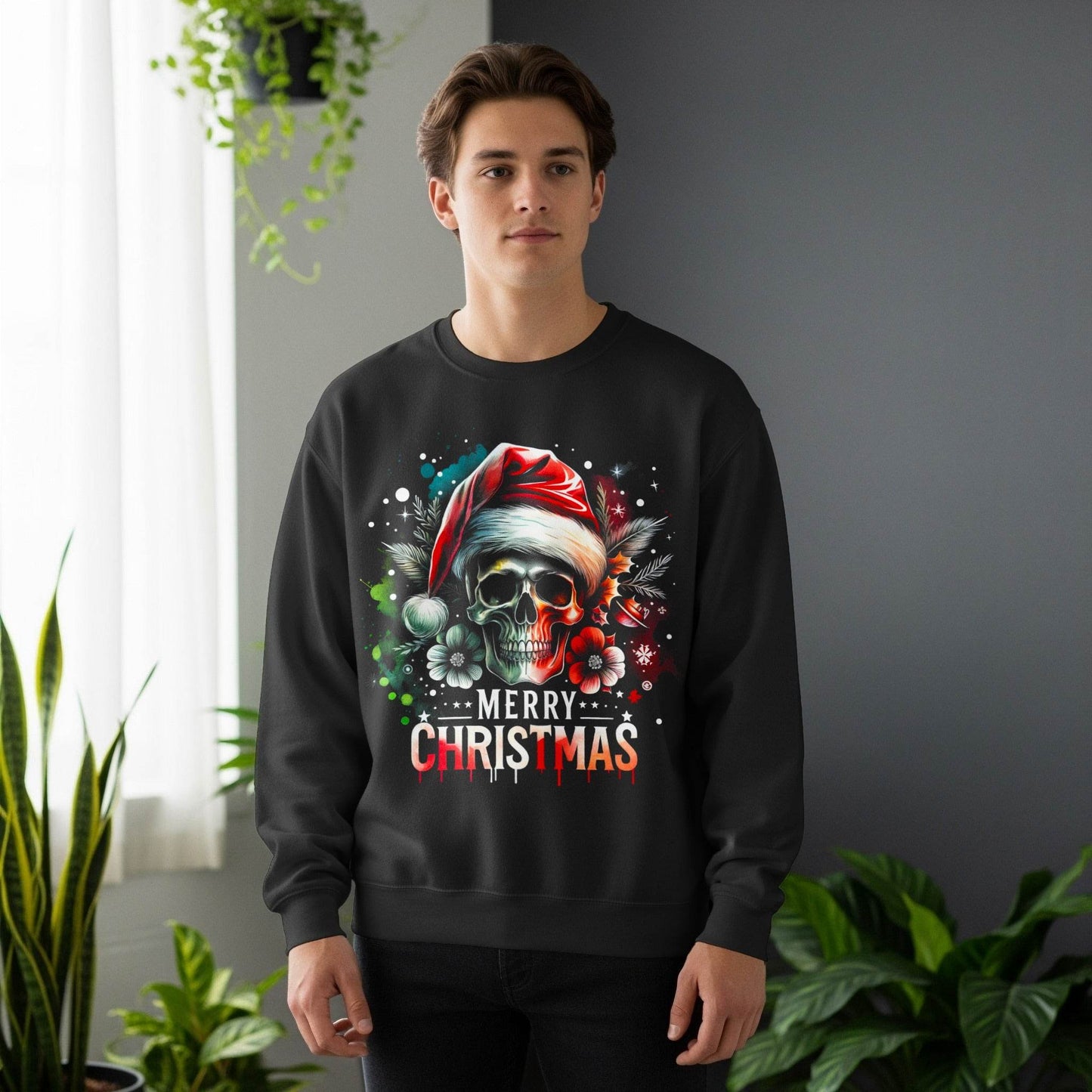 Christmas Skull with Santa Hat Digital Halftone T-Shirt Design - halftone PNG for T-shirts – Sue Opperman Halftones