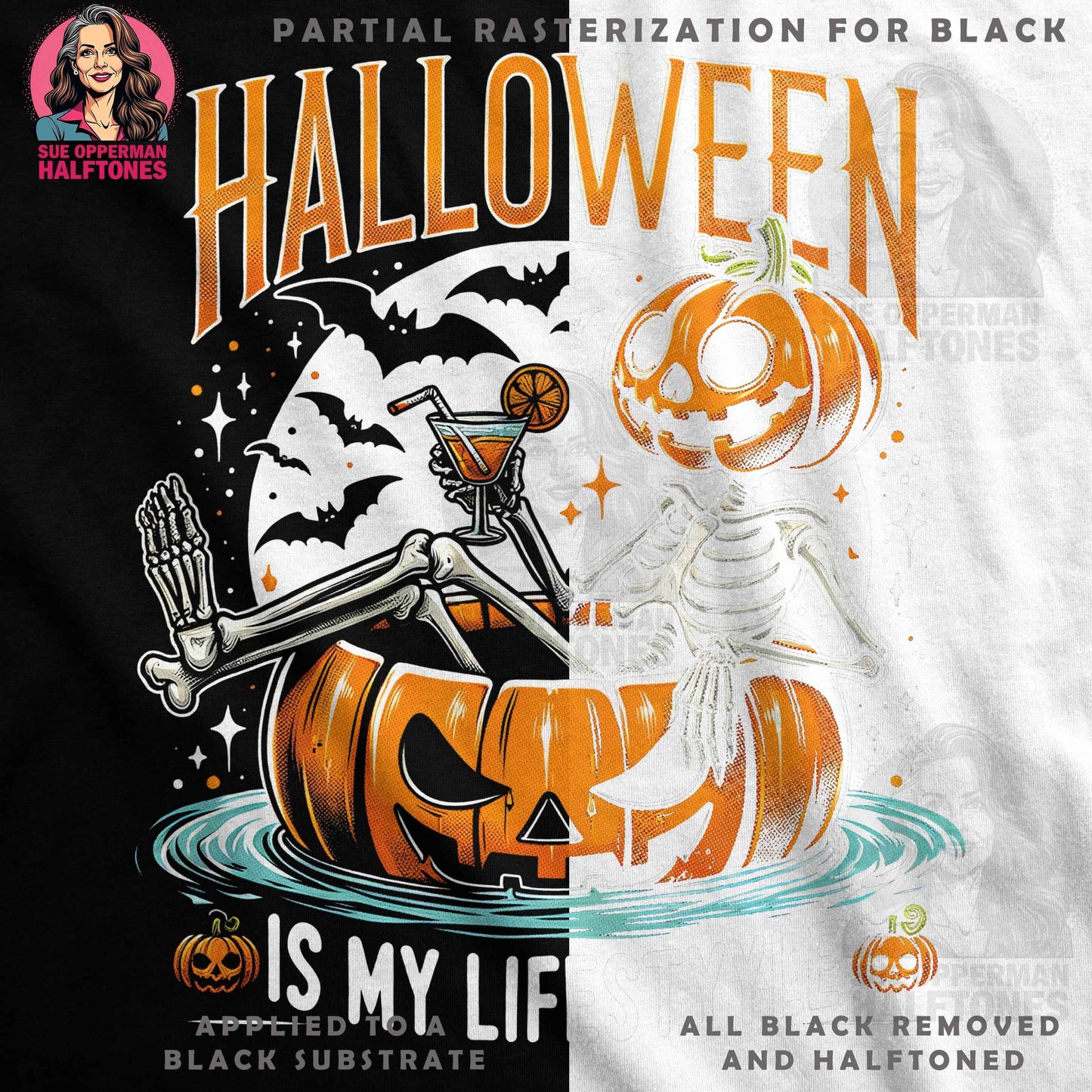 Halloween Lifestyle Skeleton Halftone T-Shirt Design Digital - halftone PNG for T-shirts – Sue Opperman Halftones